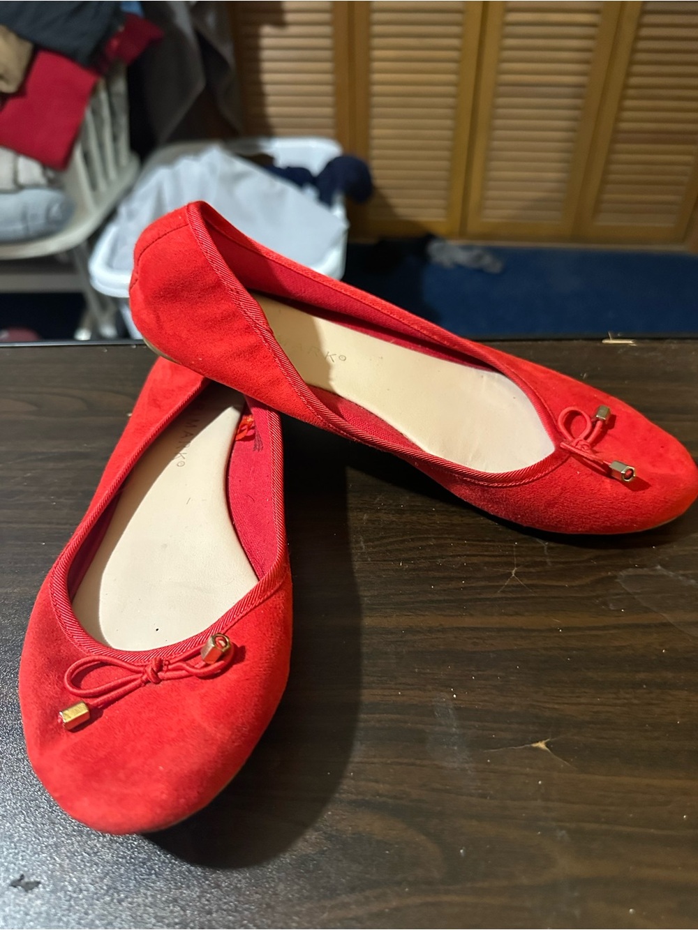 Primark Red Suede Ballet Flats with Bow Detail